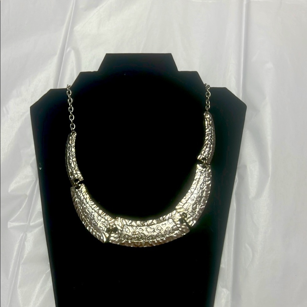 Hammered silver half moon necklace